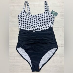 Eomenie Swimsuit Tummy Control Slimming Bathing Suit Cutout Tie Knot Swimwear